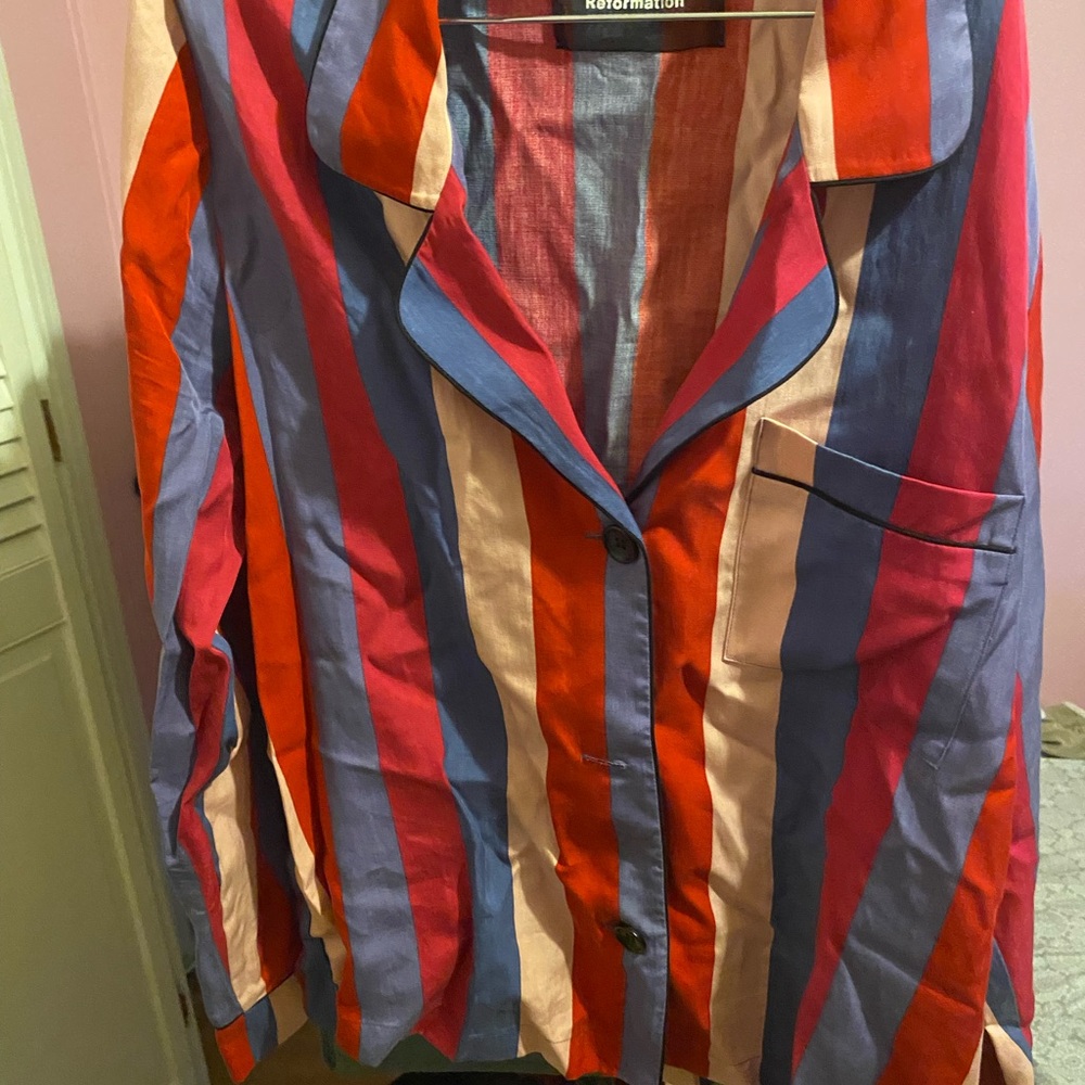 Reformation Vibrant Red and Navy Striped Top